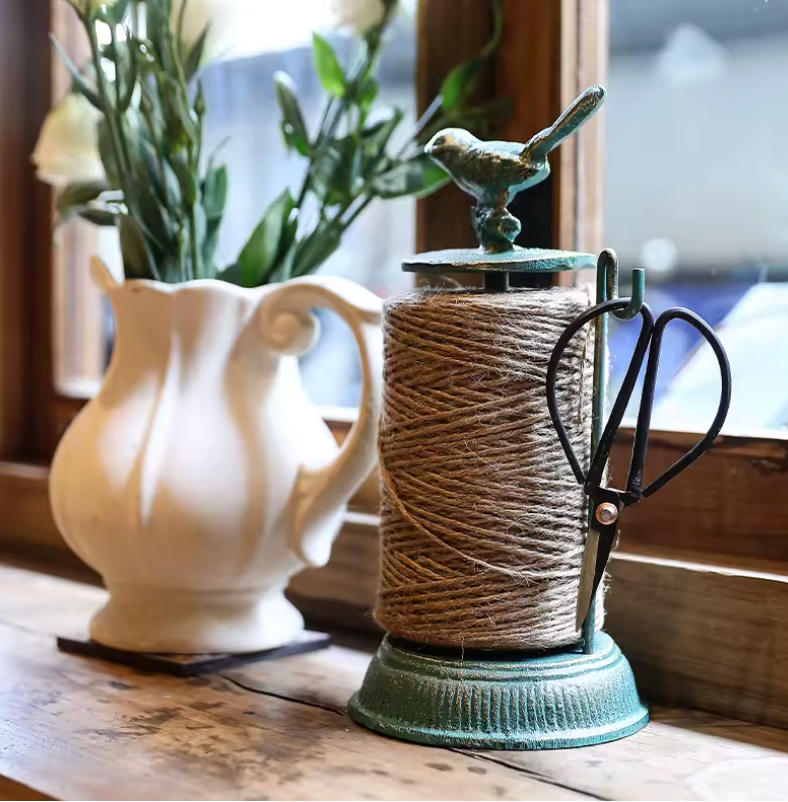 Cast Iron Twine Dispenser with Bird Accent